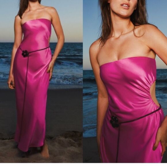 Reformation Nevaeh Strapless Satin Midi Dress $278 NEW - Picture 2 of 5